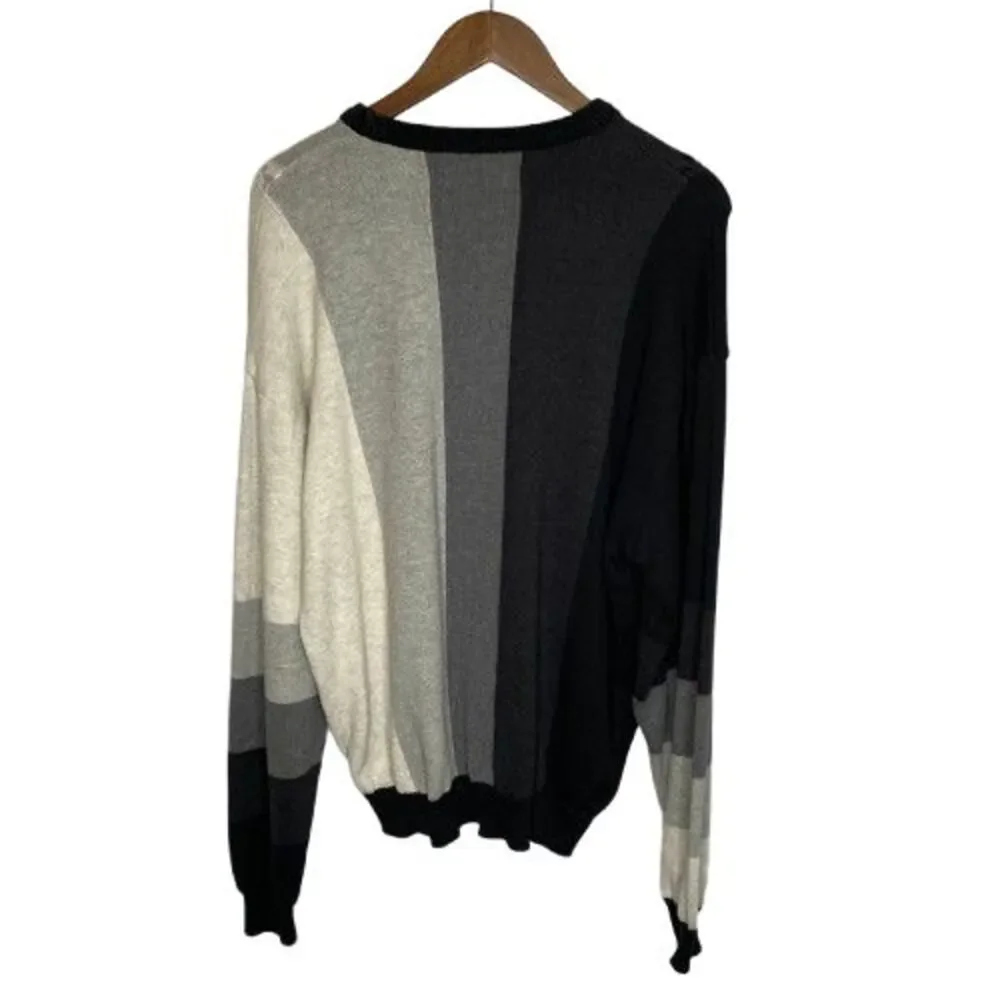 VTG 90s Bachrach Mens Color Block‎ Crew Neck Sweater XL Black Gray Retro Hipster